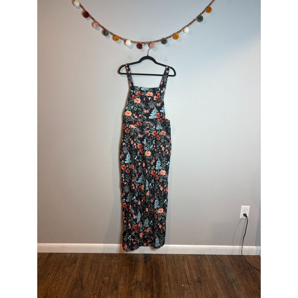 Amazon black corduroy floral overall pants